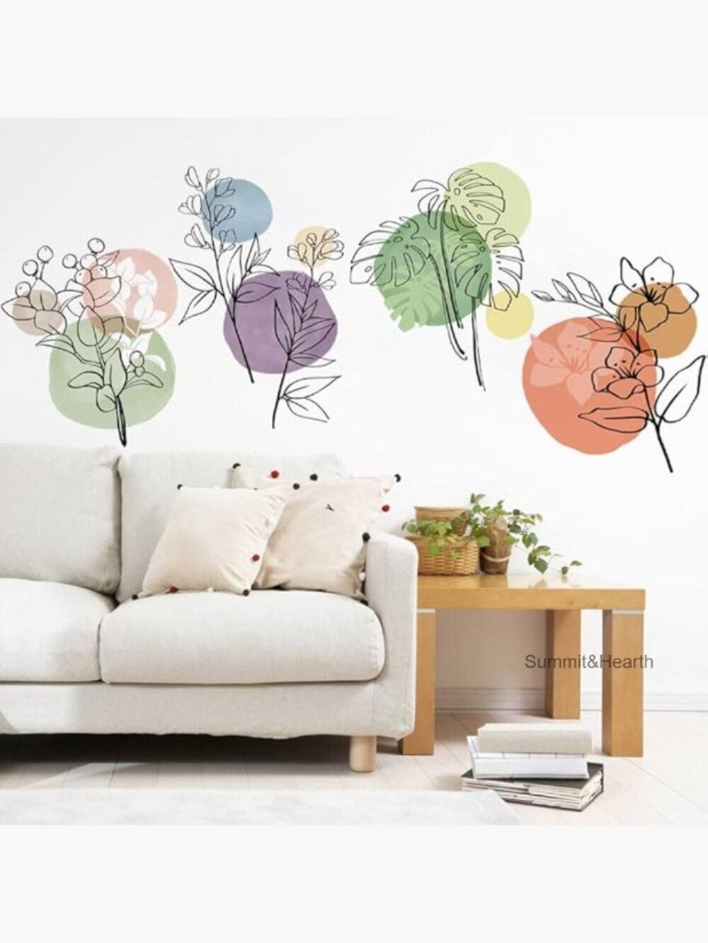 Large Vinyl Wall Decals Modern Abstract Plants Self-Adhesive Reusable Decor